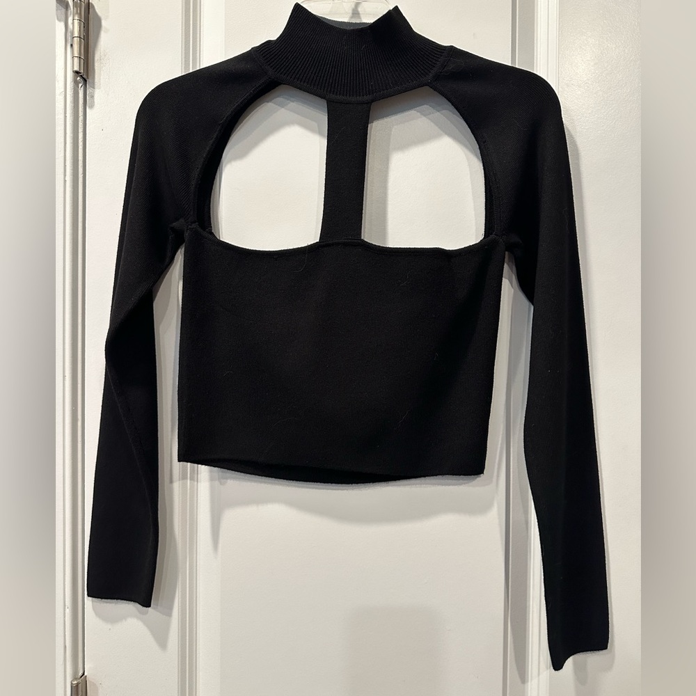 Zara Like New Mock Neck Cut-Out Knit Sweater, Size M